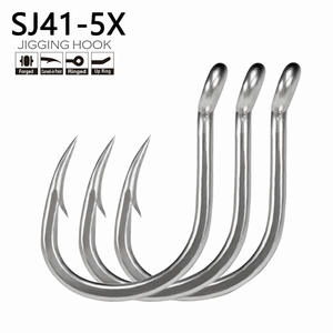 SJ41 <span class=keywords><strong>5X</strong></span> de haute qualité, robuste, 1/<span class=keywords><strong>0</strong></span>-13/<span class=keywords><strong>0</strong></span> #   Hameçon d'assistance en étain argenté pour la pêche au jigging en eau salée, pour la pêche en haute mer de gros poissons - Product Image 2