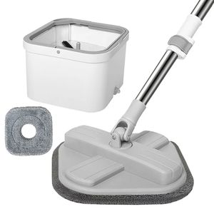 Seau à serpillière rotatif à 360° avec séparation de l'eau, serpillière carrée mains libres pour le nettoyage des sols, serpillière humide et sèche pour la maison, les coins et les fenêtres - Product Image 6