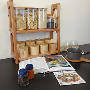 Modern Rustic Beech <strong>Wood</strong> Kitchen Shelf Wooden <strong>Countertop</strong> with 2 Ties Farmhouse Kitchen Organizer and Spice Rack - Product Image 2