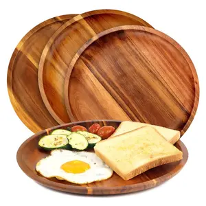 Home And Kitchen Serving Platter Round Acacia Food Snack Platter Wood Charger Plate wedding decoration wooden dinner plate