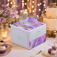 Boîte à gâteau personnalisée imprimée avec poignée, emballage en papier en gros pour desserts d'anniversaire et services de livraison à emporter