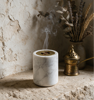 Brûleur à Bakhoor en marbre blanc naturel avec couvercle en métal pour la décoration de la maison, style minimaliste Wabi Sabi, brûleur à encens arabe