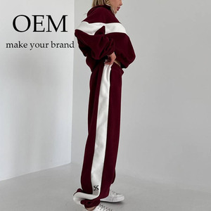 ชุดเซ็ตเสื้อแจ็คเก็ตและกางเกงวอร์มกำมะหยี่แบบซิปสองชิ้นสำหรับฤดูใบไม้ร่วงและฤดูหนาว  ชุดฮู้ดดี้แบบซิปผ้าฟลีซสไตล์สปอร์ต - Product Image 2