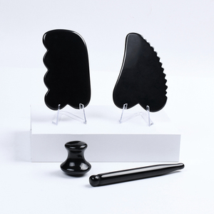 Großhandel natürliche schwarze Obsidian Jade Stein Guasha Werkzeuge Ganzkörper Hals Rücken Bein Arm Gesichts pflege Hautpflege Stein Gua Sha Massage gerät - Product Image 5