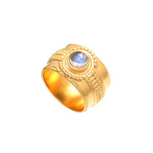 Anillo de piedra lunar arcoíris de Plata de Ley 925 ajustable Hot Tendy Accesorio de boda y fiesta chapado en oro de 18 quilates - Product Image 1