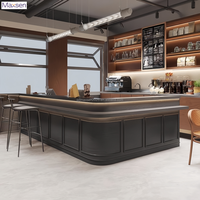Comptoir de réception en L pour café, bar de service avec éclairage LED, vitrine arrière écologique