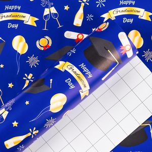 Original graduation season blue and gold 5-meter hat <b>pattern</b> wrapping <b>paper</b> for graduate - Product Image 2