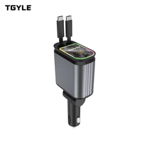 Chargeur de voiture portable 120W 4-en-1 rétractable 12V avec lumière d'ambiance ciel étoilé, charge rapide PD, protection OTP, adaptateur rapide