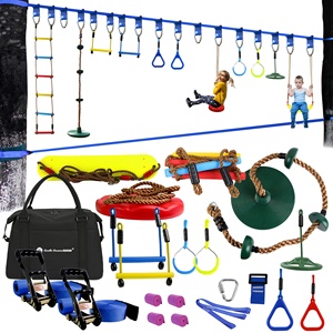 Outdoor Ninja Warrior Kit Training Equipment for Kids with Swing Rings Monkey Bars Ninja Knot and Climb Rope for Tree