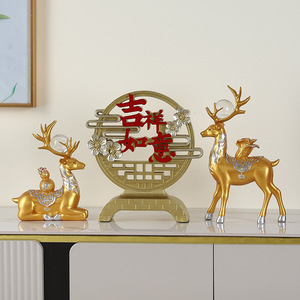 Figura de Doble Ciervo de Resina Dorada, Adorno de Feng Shui, Decoración para el Hogar y la Oficina, Mystic Arts - Product Image 4