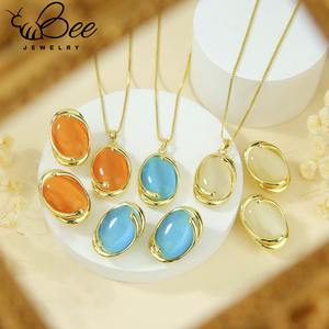Conjunto de joyería de cristal con piedras de colores de Hawái de verano, collar y aretes de diamantes de imitación azules naturales, conjuntos de joyería para mujeres indias - Product Image 2
