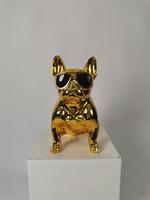 Sculpture de bouledogue français en résine dorée électrolytique, style luxe nordique, avec lunettes de soleil, pour décoration de salon