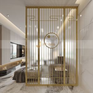 EX678 Luxury Hotel Lobby Stainless Steel Room Partition Divider with Laser Cut Foldable Panels Modern Design Gold Finish - Product Image 3