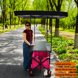 Carrito Plegable Reforzado de Alta Calidad de 420L con 4 Posiciones de Altura Ajustable, Toldo y Ruedas Anchas Rosas para Camping y Venta Ambulante - Product Image 4