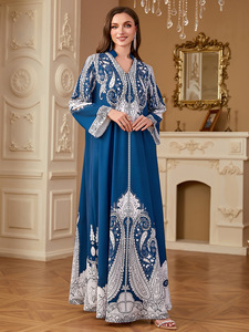 ชุดเดรสยาวแฟชั่นหรูหราสำหรับผู้หญิงมุสลิม ลายพิมพ์หลวมๆ ประดับลูกปัด  สำหรับเดือนรอมฎอน ตะวันออกกลาง โมร็อกโก - Product Image 3