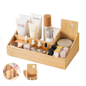 Bamboo Cosmetic Organizer Rectangular Desktop Storage <b>Box</b> With Partition For <b>Makeup</b> And Personal Care Items - Product Image 3