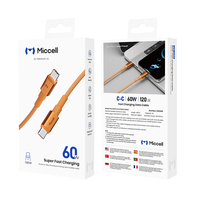 Kabel USB-C ke USB-C Miccell Custom 1.5M 60W 3A PD Pengisian Cepat, Berbahan Aluminium Alloy Kepang untuk Ponsel, Tipe C ke Tipe C