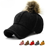 Casquette de baseball tendance automne-hiver 2026, chaude et épaisse en peluche avec pompons