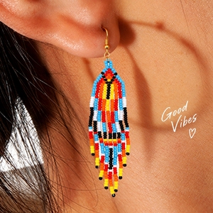 Boucles d'oreilles Go2boho Chandelier, colorées, géométriques, à franges perlées, plaquées or, bijoux ethniques pour femmes - Product Image 5