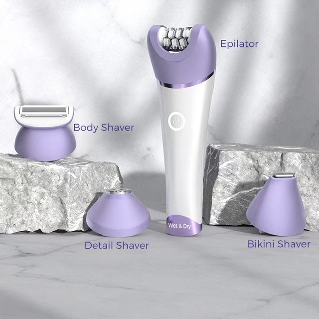 Waterproof Rechargeable Hair Removal for Women Cordless Dry Wet Epilator with Detachable Head Electric Shaver Bikini Trimmer