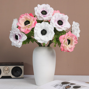 Ruilisi <b>Artificial</b> Anemone <b>Flowers</b> Large Single Stem Realistic Purple <b>White</b> Wedding Home Decor - Product Image 3