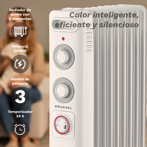 Radiateur électrique Grunkel 2000W 9 éléments avec minuterie programmable, chauffage portable - Product Image 3