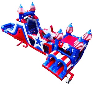 Château gonflable aquatique sur le thème du drapeau américain patriotique, avec toboggan, étoiles et rayures, 3D, USA, Old Glory - Product Image 6