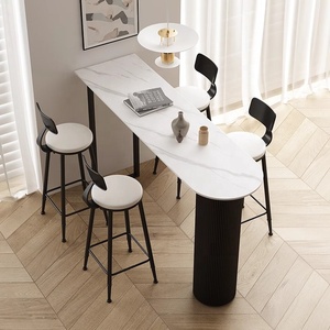 Mesa de <span class=keywords><strong>Bar</strong></span> Moderna de Altura Media |   Mesa de Bistro de Lujo con Superficie de Roca para Sala de Estar y Balcón - Product Image 6