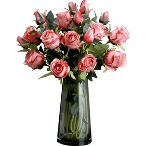 Rose artificielle bulgare en soie, rose foncé et rose clair, haute simulation, pour la décoration de la maison et de mariage - Product Image 5