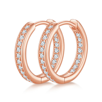 Boucles d'oreilles créoles en argent sterling 925 avec moissanite taille ronde pour femme, style Huggie éternité, couleur D, moissanite VVS1, boucles d'oreilles diamant