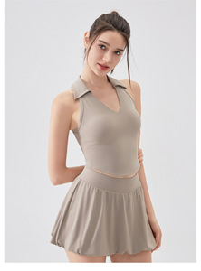 Débardeur de sport sans manches pour femme, col polo, dos nageur, col en V, extensible, séchage rapide, rembourré, pour tennis et yoga, vente en gros - Product Image 4