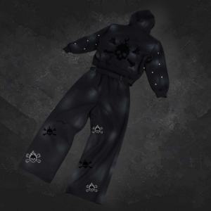 Conjuntos de 2 Piezas de Pantalones Deportivos y Sudaderas con Capucha, Estampado Vintage Decolorado por el Sol, Gruesos, Transpirables, Casuales y Holgados - Product Image 2