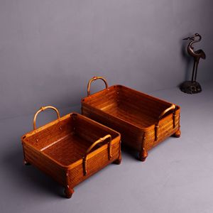 Bamboo Woven Storage Tray Rectangle Handmade Home Office Fruit Basket Storage <b>Box</b> <b>Gift</b> Use - Product Image 1