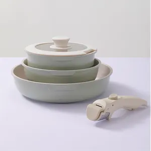 Dropship Non Stick Ceramic Coating Fry Pan And Saucepan Set Cookware Set With Detachable Handle