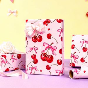 Original design of cherry bowknot <b>pattern</b> on gift wrapping <b>paper</b> roll with back cutting lines Customizable - Product Image 1