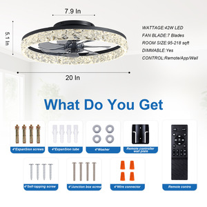 Ventilateur de plafond LED en verre moderne de style nordique avec moteur AC/DC, 5 pales, 54 pouces, télécommande, construction en ABS - Product Image 2