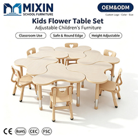 Ensemble table et chaises en bois durable Clover pour la maternelle, bureau d'étude et de dessin pour enfants, mobilier scolaire pour salle de classe et salon