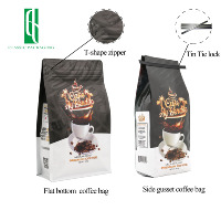 Sachet de café personnalisé de 12 oz, qualité alimentaire, recyclable, avec impression héliogravure mate, fond plat, soufflets latéraux, fermeture à lien métallique, résistant à l'humidité, pour gelée