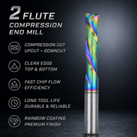 Viextro Fraise à une dent en carbure de tungstène DLC Rainbow HRC55 pour fraisage en montée 3.175mm pour le travail du bois, la découpe et la gravure CNC OEM/ODM