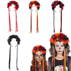 Serre-têtes mexicains Jour des Morts, motif Crâne et Rose, pour Femmes et Filles, Coiffe d'Halloween HC305 - Product Image 2