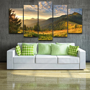 Wholesale Drop Shipping 5 Panel <strong>Tree</strong> <strong>Canvas</strong> Painting for Living Room Wall Decor Landscape Home Decoration Wall Art - Product Image 2