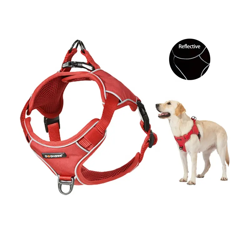 Dogness custom best sell breathable mesh reflective adjustable tactical no pull service soft large pet dog harness with handle