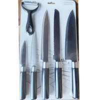Ensemble de 6 couteaux de cuisine populaires en gros avec manche creux et éplucheur, emballage double blister pour la cuisine