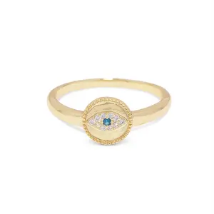 Gemnel 925 cincin zirkon berlapis emas 14k perak, cincin tanda tangan mata jahat safir biru keberuntungan untuk wanita