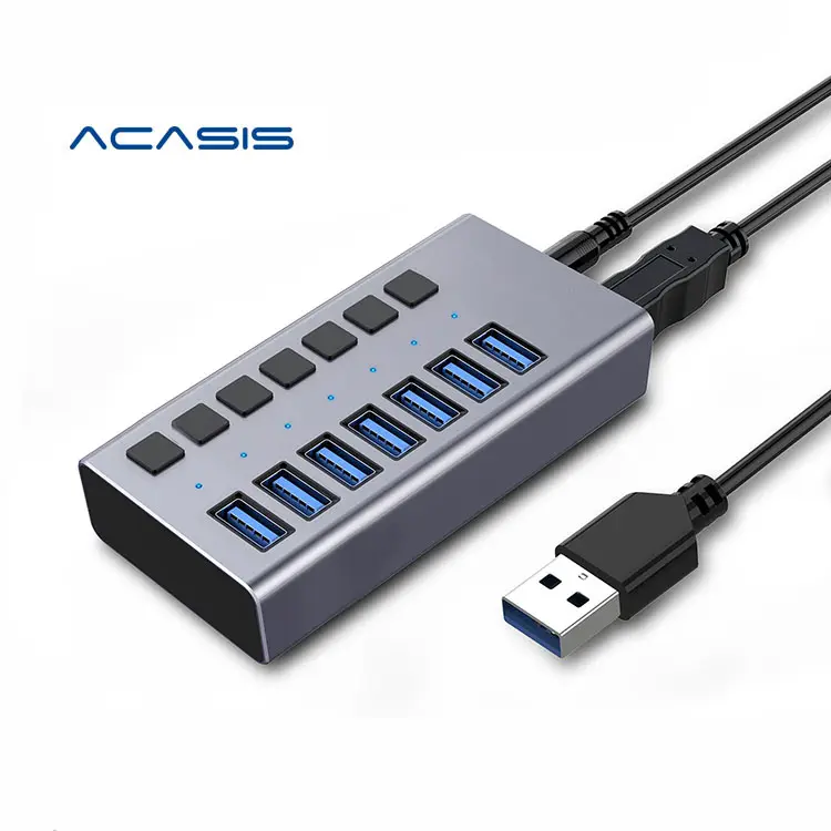 ACASIS عالي السرعة 7 منافذ USB HUB يدعم نقل البيانات والشحن مع مفتاح ومحول طاقة 36W 12V/3A للكمبيوتر المحمول