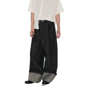 ผ้าเดนิมญี่ปุ่นแท้ 100% คุณภาพสูง สำหรับผู้ชาย ขายส่งแบบกำหนดเอง กางเกงยีนส์สีดำทรงหลวมสำหรับผู้ชาย - Product Image 1