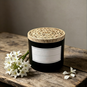 LUFU Toptan %100 Pamuklu Fitilli Cam Kavanoz Kokulu Mum 2 Fitilli Aromaterapi Mum Yuvarlak Cam Kavanozda Ahşap Kapaklı - Product Image 1