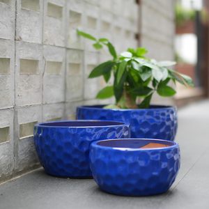 Macetas de Cerámica Mdj, 10, 12 y 15 Pulgadas, Color Azul Oscuro, Diseño Moderno con Orificio de Drenaje para Jardín - Product Image 3