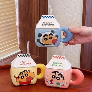 แก้วเซรามิคลายชินจังพร้อมฝาปิด สีเหลือง แก้วการ์ตูนสำหรับกาแฟ นม ใช้ในบ้าน ฤดูร้อน 2025 - Product Image 5