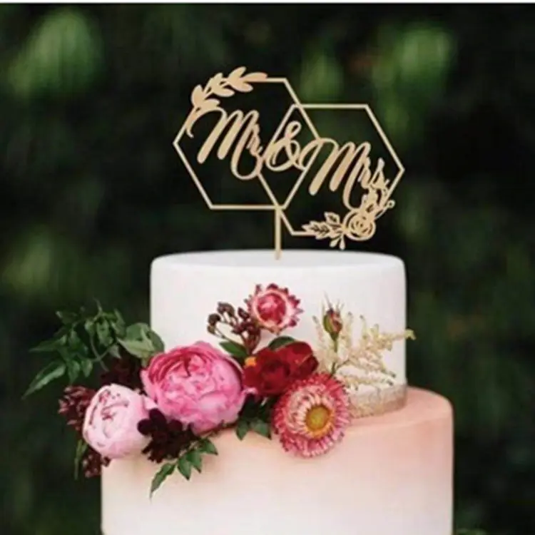 Love Heart Happy Birthday Flower "Mr&Mrs" Always "Wedding Acrylic Cake Topper For Wedding Birthday Party Cake Decorating